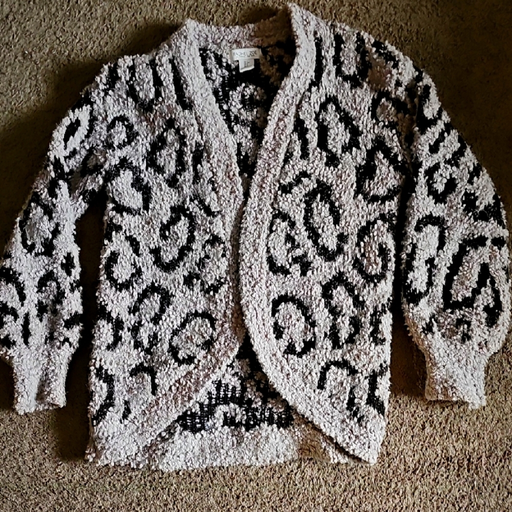 Rachel Zoe Black and Cream Cardigan with Bold Animal Print